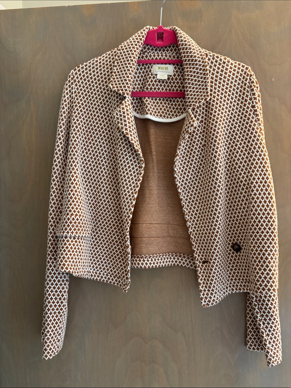 Maeve Brown & Cream Patterned Knit Blazer